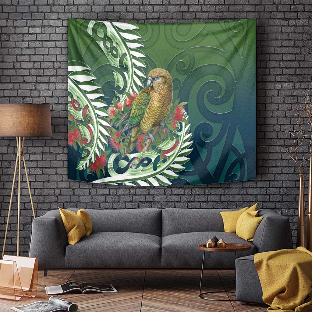 New Zealand Kea Bird Tapestry With Maori Koru Fern - Aussie Hoodie