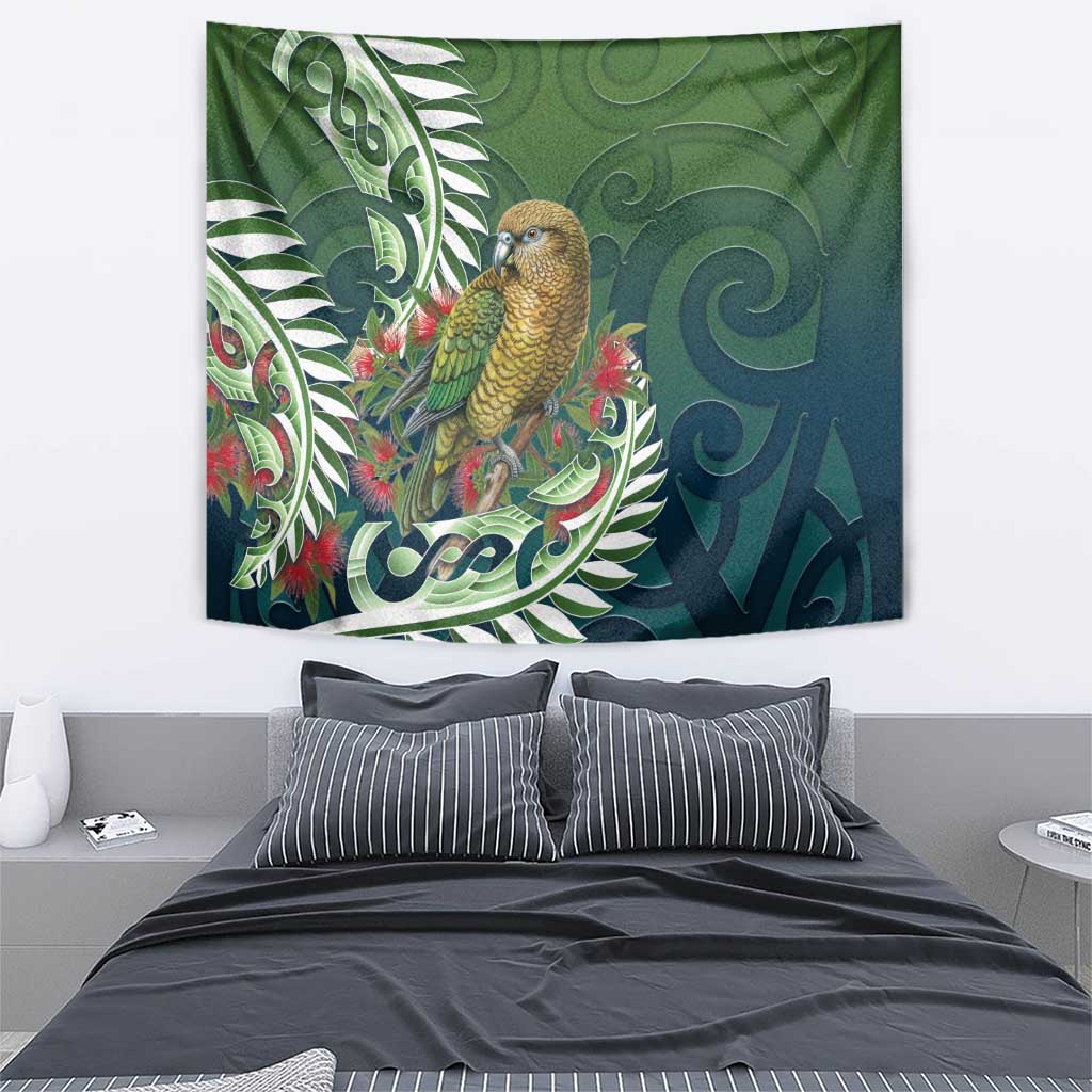 New Zealand Kea Bird Tapestry With Maori Koru Fern - Aussie Hoodie
