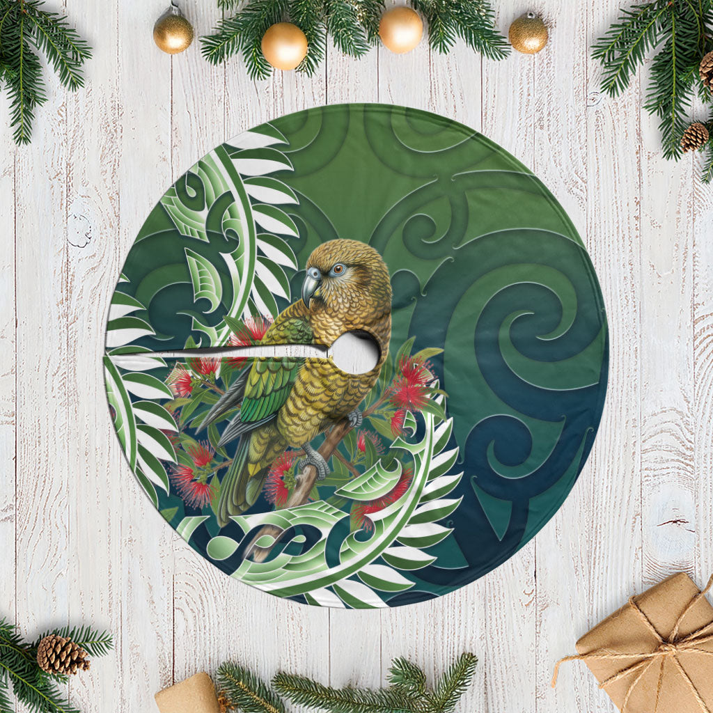 New Zealand Kea Bird Tree Skirt With Maori Koru Fern