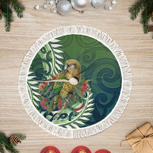 New Zealand Kea Bird Tree Skirt With Maori Koru Fern