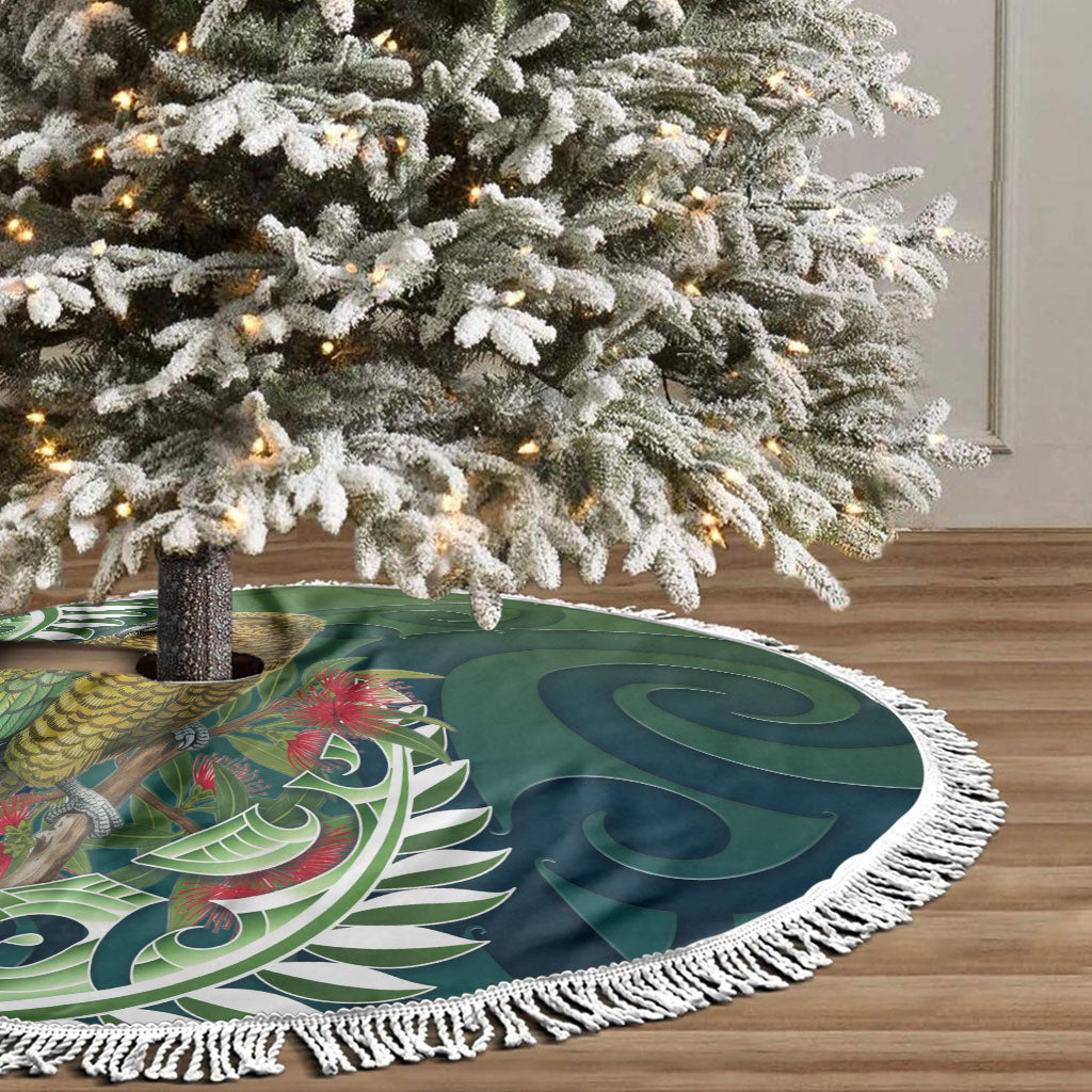 New Zealand Kea Bird Tree Skirt With Maori Koru Fern