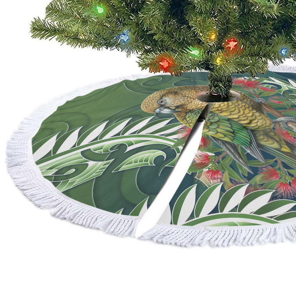 New Zealand Kea Bird Tree Skirt With Maori Koru Fern