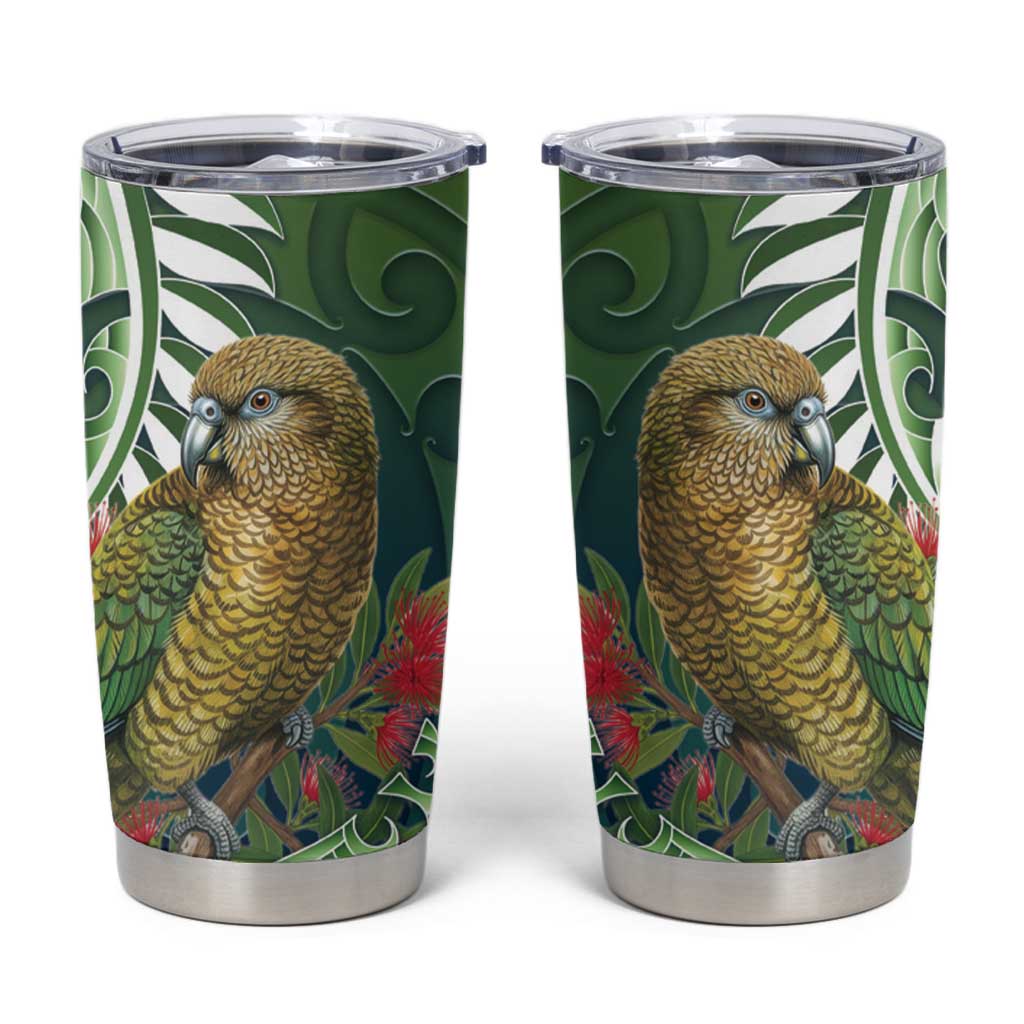 New Zealand Kea Bird Tumbler Cup With Maori Koru Fern - Aussie Hoodie