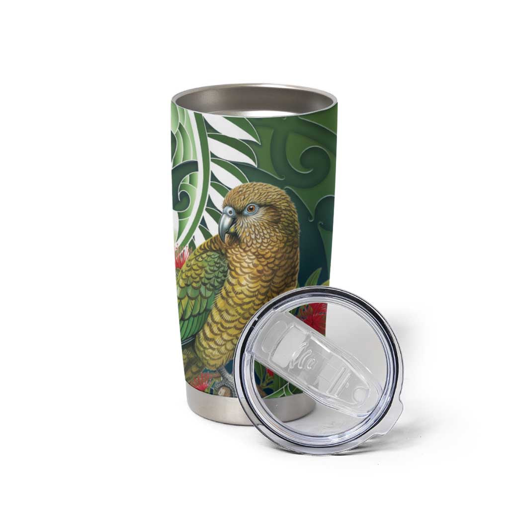 New Zealand Kea Bird Tumbler Cup With Maori Koru Fern - Aussie Hoodie
