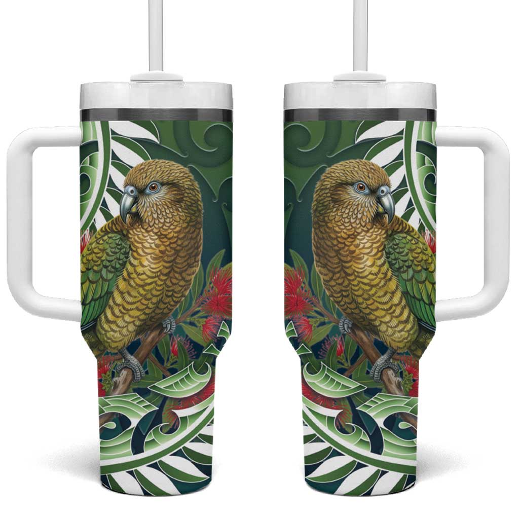 New Zealand Kea Bird Tumbler With Handle With Maori Koru Fern - Aussie Hoodie