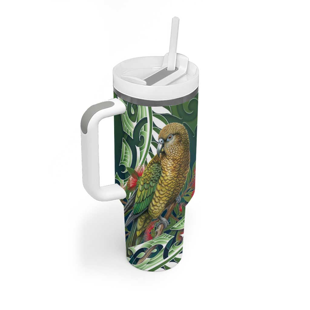 New Zealand Kea Bird Tumbler With Handle With Maori Koru Fern - Aussie Hoodie