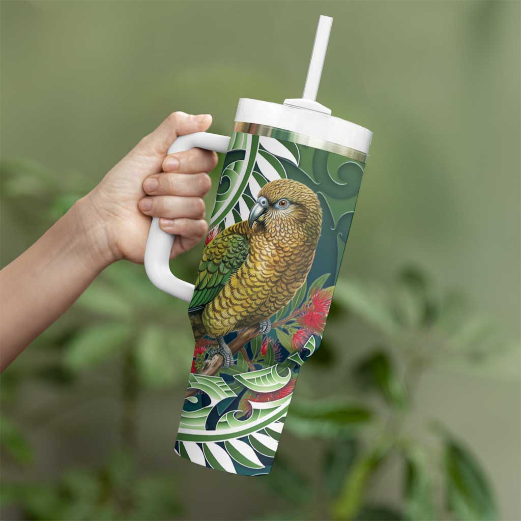 New Zealand Kea Bird Tumbler With Handle With Maori Koru Fern - Aussie Hoodie