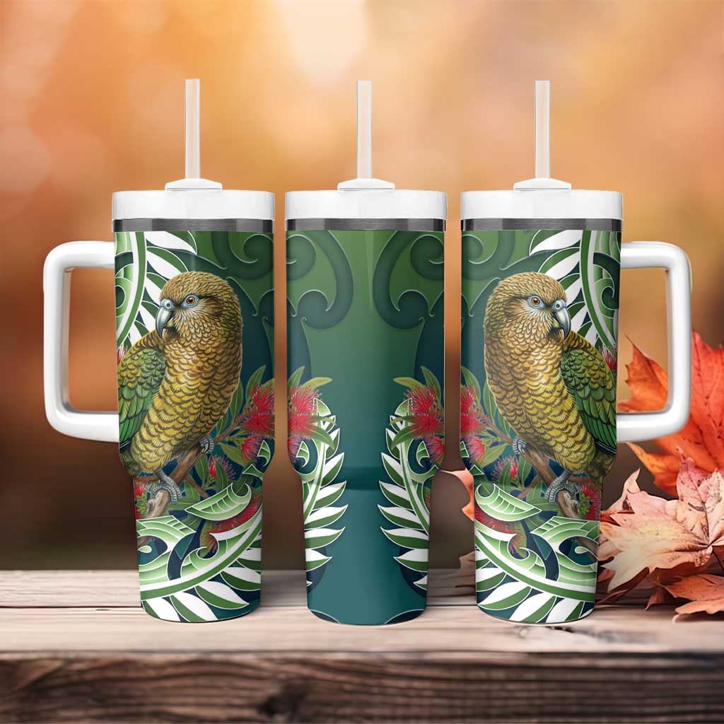 New Zealand Kea Bird Tumbler With Handle With Maori Koru Fern - Aussie Hoodie