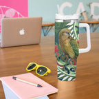 New Zealand Kea Bird Tumbler With Handle With Maori Koru Fern - Aussie Hoodie