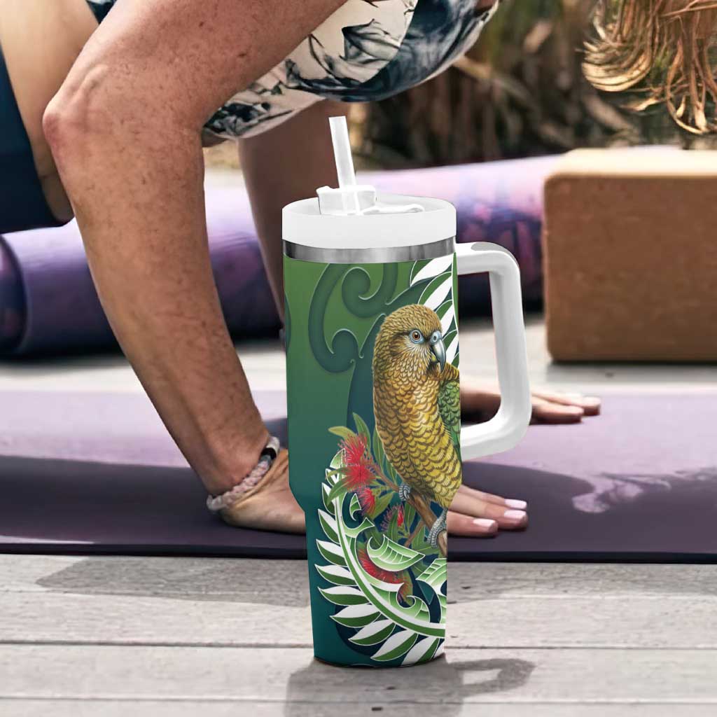 New Zealand Kea Bird Tumbler With Handle With Maori Koru Fern - Aussie Hoodie