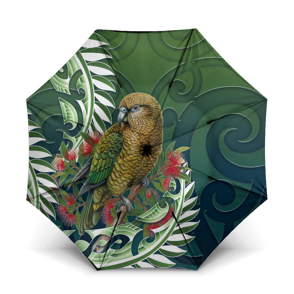 New Zealand Kea Bird Umbrella With Maori Koru Fern - Aussie Hoodie