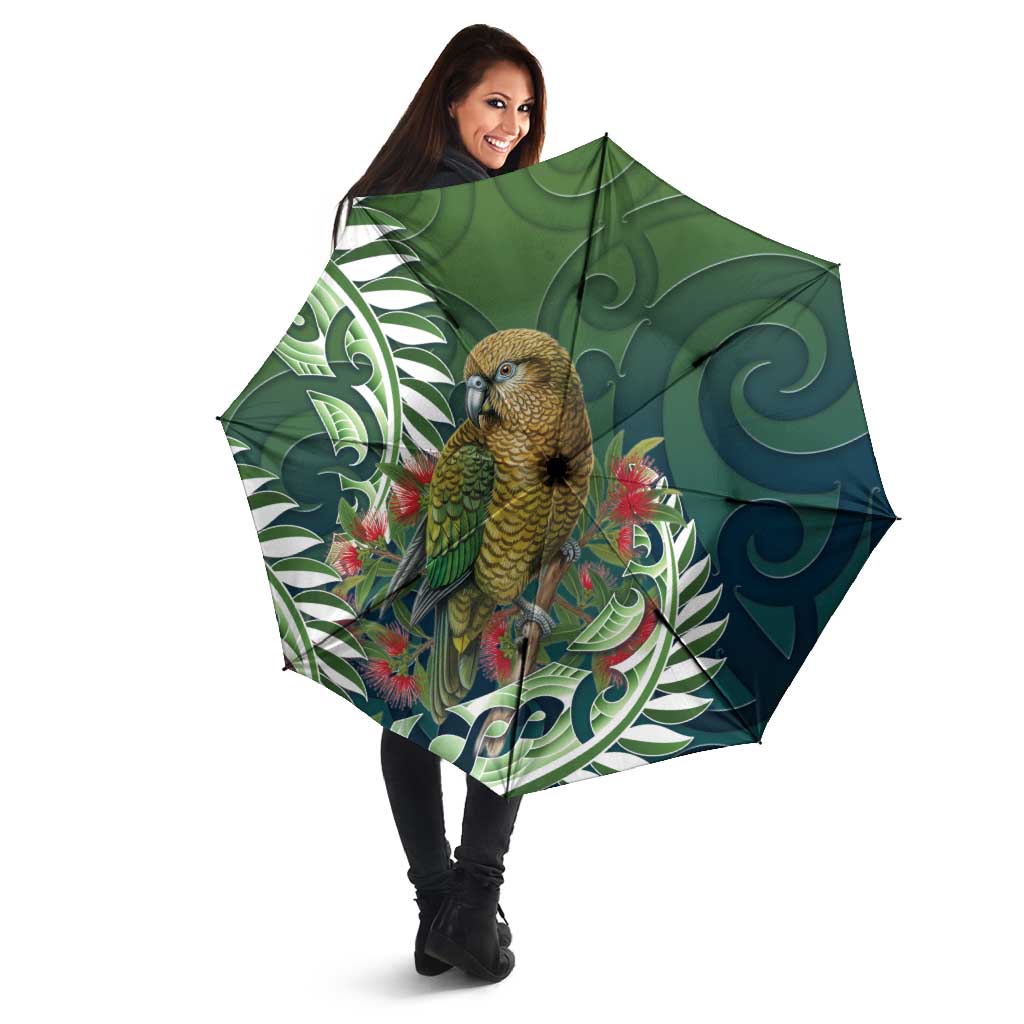 New Zealand Kea Bird Umbrella With Maori Koru Fern - Aussie Hoodie