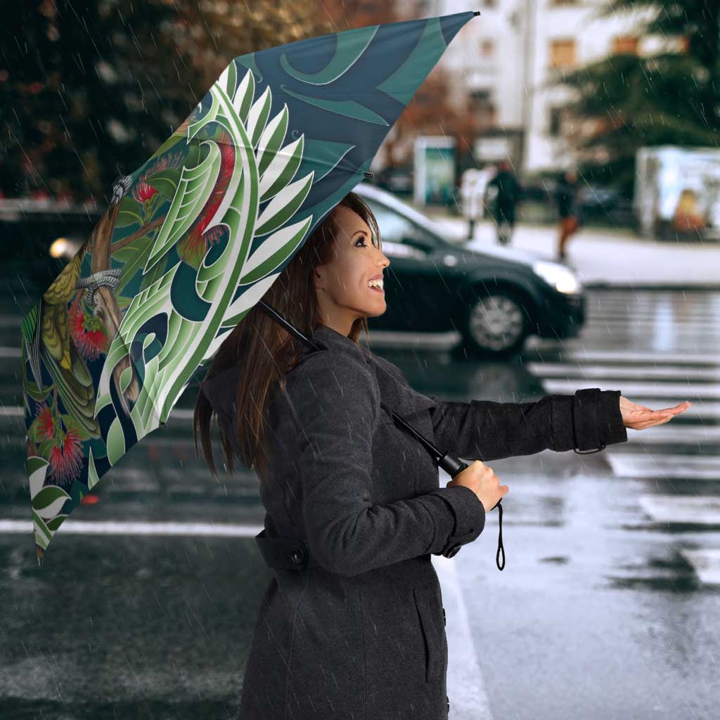 New Zealand Kea Bird Umbrella With Maori Koru Fern - Aussie Hoodie