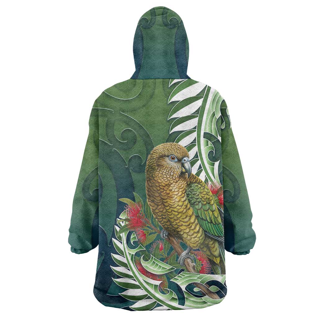 New Zealand Kea Bird Wearable Blanket Hoodie With Maori Koru Fern - Aussie Hoodie