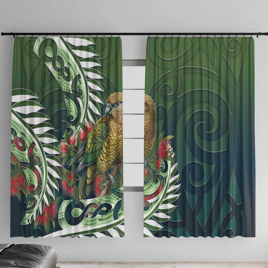 New Zealand Kea Bird Window Curtain With Maori Koru Fern - Aussie Hoodie