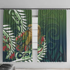 New Zealand Kea Bird Window Curtain With Maori Koru Fern - Aussie Hoodie