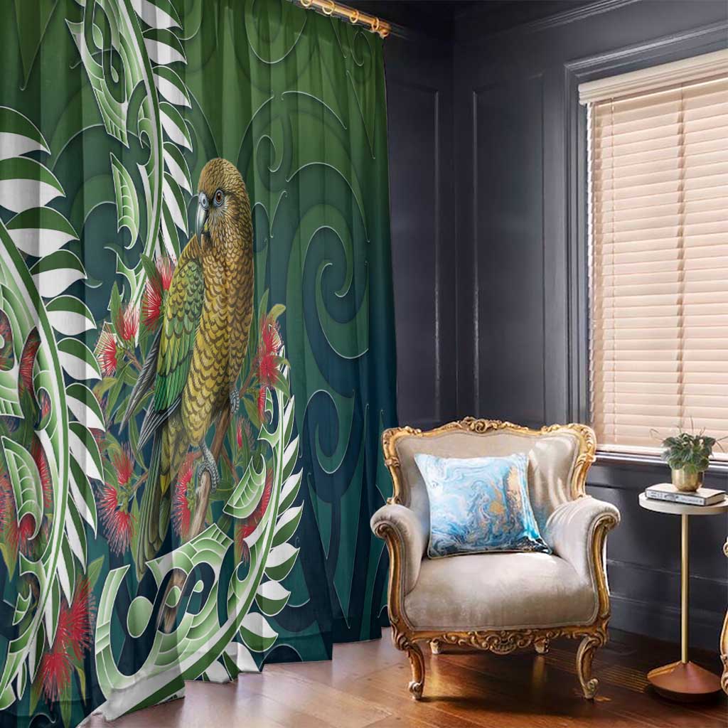 New Zealand Kea Bird Window Curtain With Maori Koru Fern - Aussie Hoodie