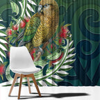 New Zealand Kea Bird Window Curtain With Maori Koru Fern - Aussie Hoodie