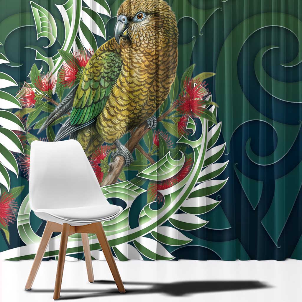 New Zealand Kea Bird Window Curtain With Maori Koru Fern - Aussie Hoodie