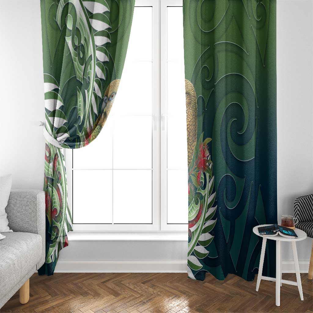 New Zealand Kea Bird Window Curtain With Maori Koru Fern - Aussie Hoodie