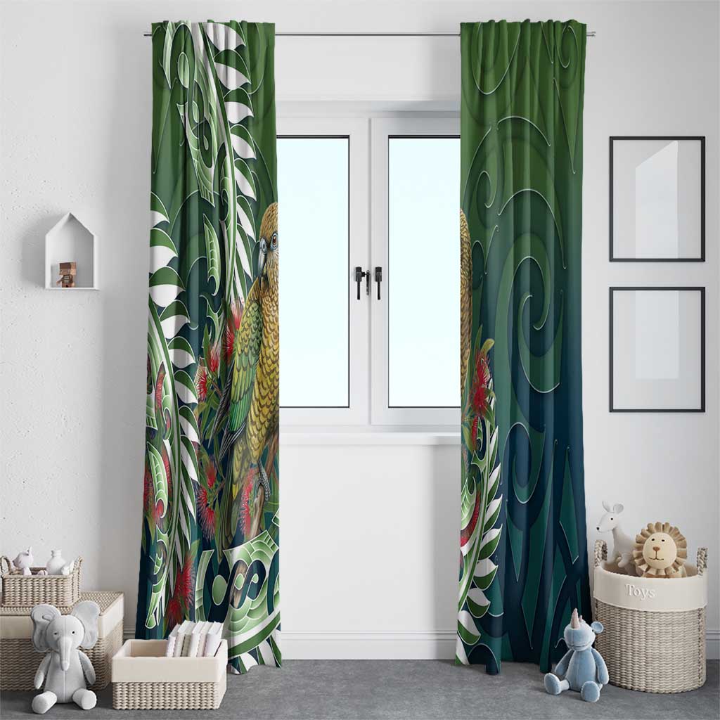 New Zealand Kea Bird Window Curtain With Maori Koru Fern - Aussie Hoodie