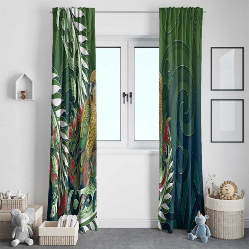 New Zealand Kea Bird Window Curtain With Maori Koru Fern - Aussie Hoodie