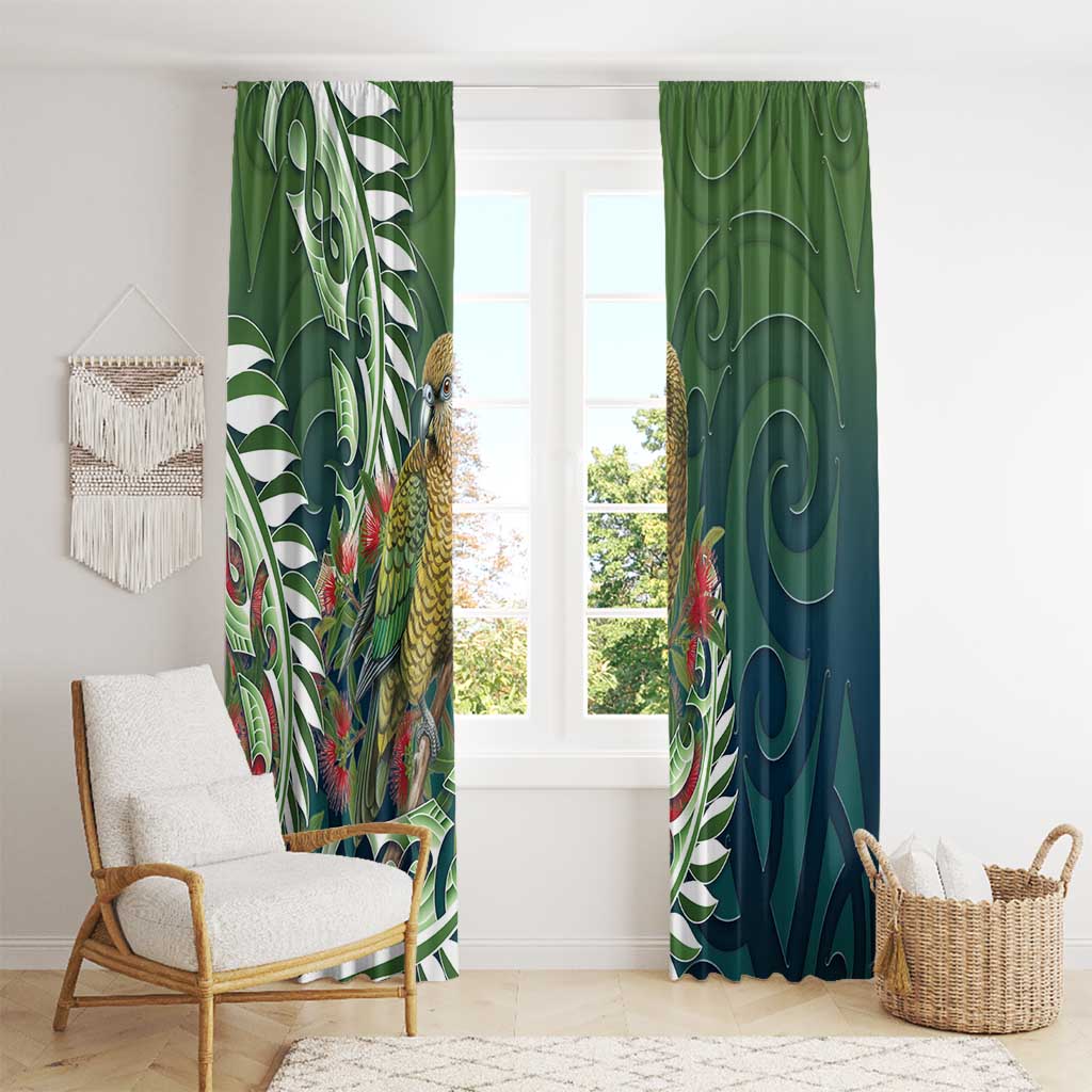 New Zealand Kea Bird Window Curtain With Maori Koru Fern - Aussie Hoodie