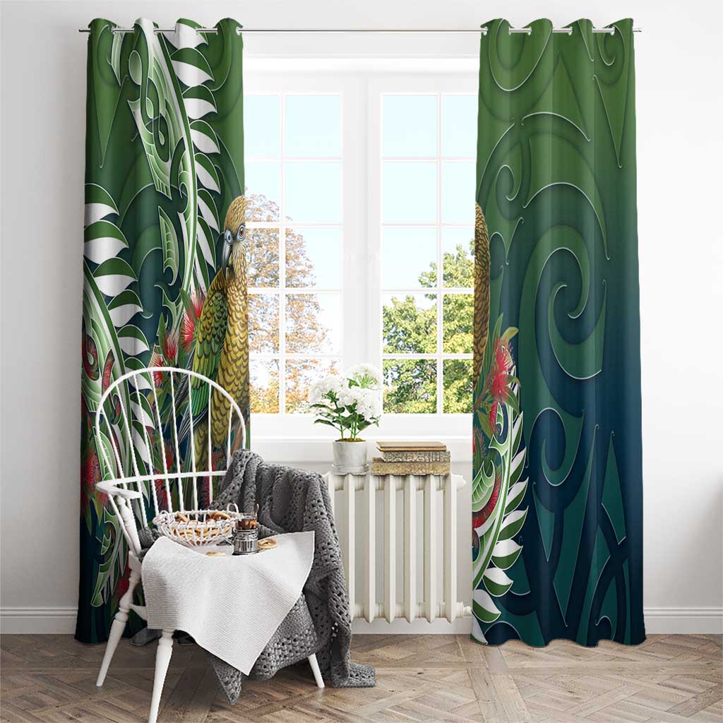 New Zealand Kea Bird Window Curtain With Maori Koru Fern - Aussie Hoodie