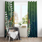 New Zealand Kea Bird Window Curtain With Maori Koru Fern - Aussie Hoodie
