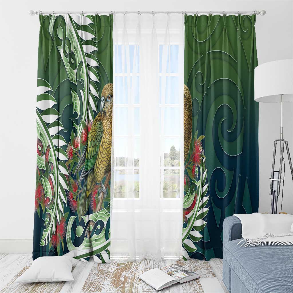 New Zealand Kea Bird Window Curtain With Maori Koru Fern - Aussie Hoodie