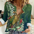New Zealand Kea Bird Women Casual Shirt With Maori Koru Fern - Aussie Hoodie