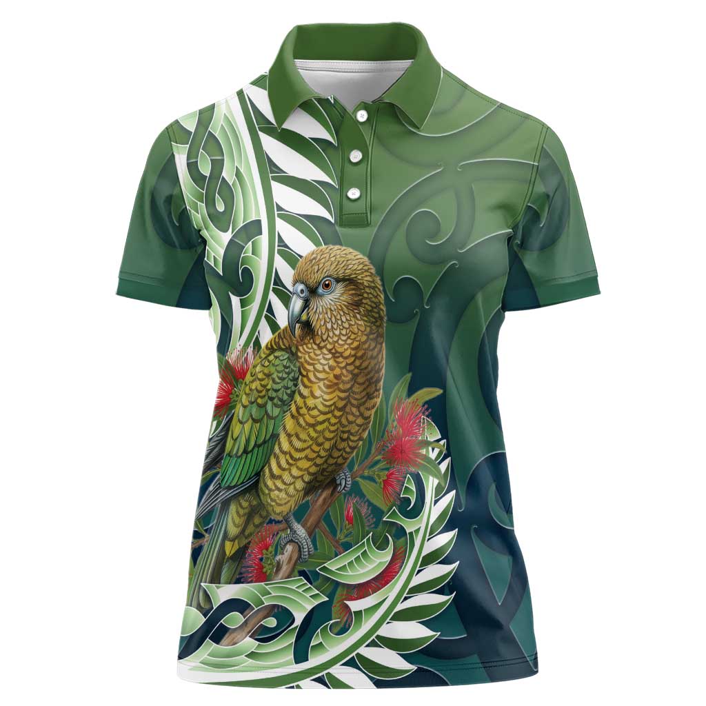 New Zealand Kea Bird Women Polo Shirt With Maori Koru Fern - Aussie Hoodie
