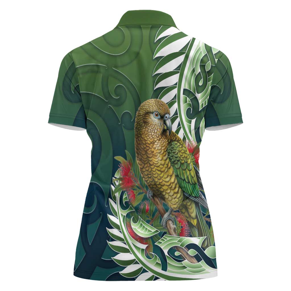 New Zealand Kea Bird Women Polo Shirt With Maori Koru Fern - Aussie Hoodie