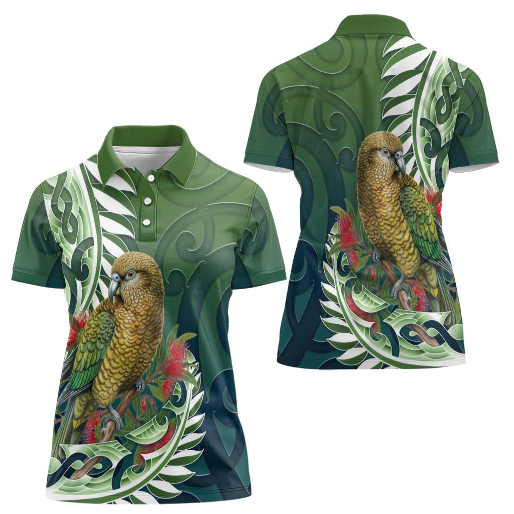 New Zealand Kea Bird Women Polo Shirt With Maori Koru Fern - Aussie Hoodie