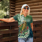 New Zealand Kea Bird Women Polo Shirt With Maori Koru Fern - Aussie Hoodie