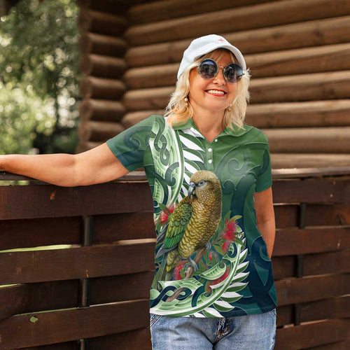 New Zealand Kea Bird Women Polo Shirt With Maori Koru Fern - Aussie Hoodie