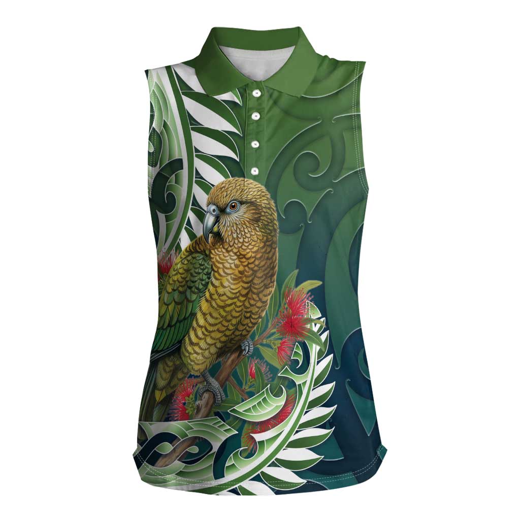 New Zealand Kea Bird Women Sleeveless Polo Shirt With Maori Koru Fern - Aussie Hoodie