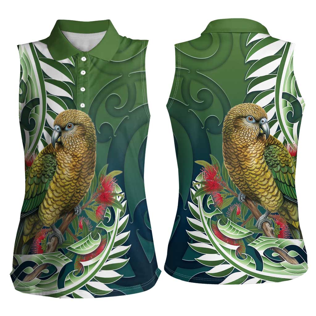 New Zealand Kea Bird Women Sleeveless Polo Shirt With Maori Koru Fern - Aussie Hoodie