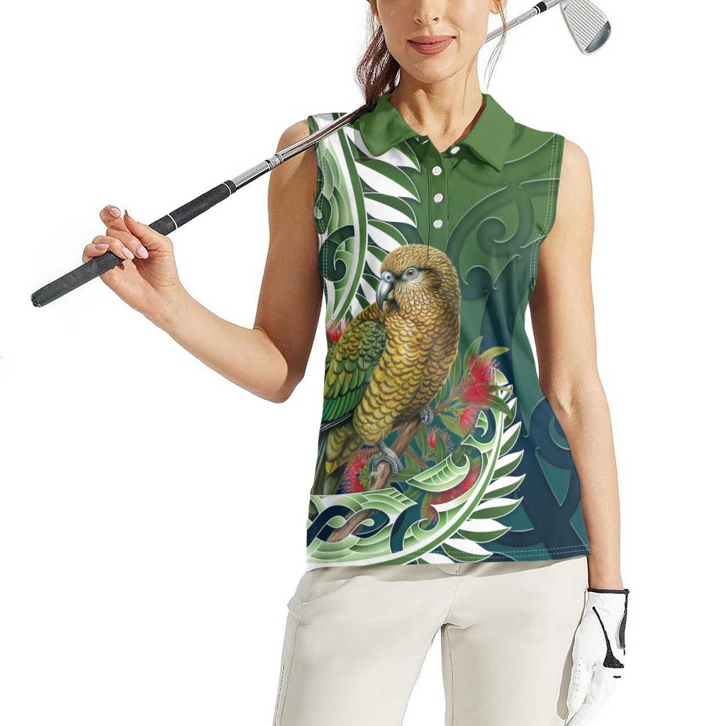 New Zealand Kea Bird Women Sleeveless Polo Shirt With Maori Koru Fern - Aussie Hoodie