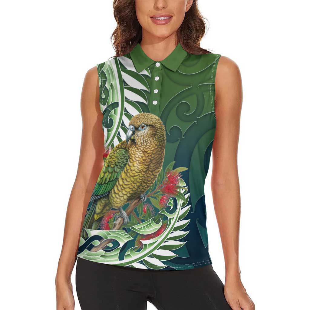 New Zealand Kea Bird Women Sleeveless Polo Shirt With Maori Koru Fern - Aussie Hoodie