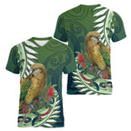 New Zealand Kea Bird Women V-Neck T-Shirt With Maori Koru Fern - Aussie Hoodie