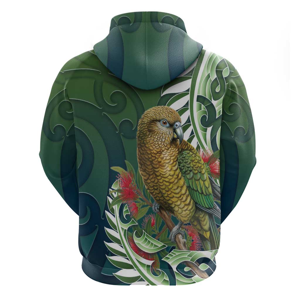 New Zealand Kea Bird Zip Hoodie With Maori Koru Fern - Aussie Hoodie