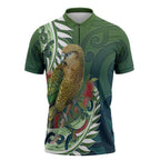 New Zealand Kea Bird Zipper Polo Shirt With Maori Koru Fern - Aussie Hoodie