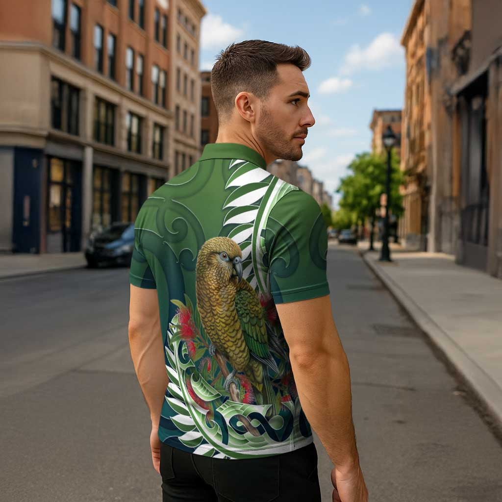 New Zealand Kea Bird Zipper Polo Shirt With Maori Koru Fern - Aussie Hoodie