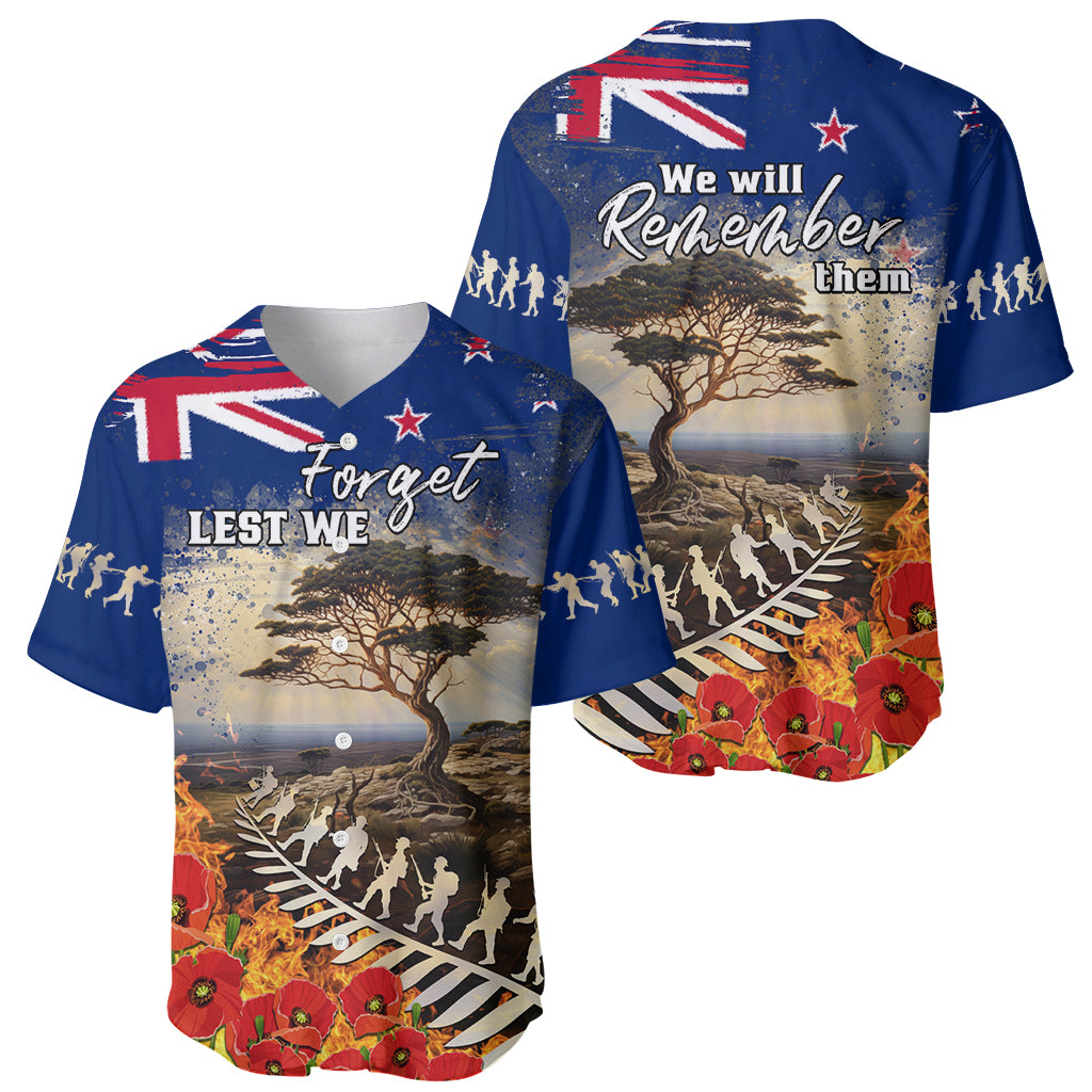 New Zealand ANZAC Day Baseball Jersey The Lonesome Pine With Soldier Fern