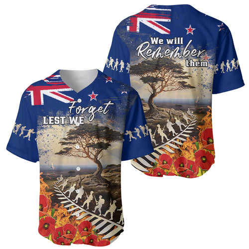 New Zealand ANZAC Day Baseball Jersey The Lonesome Pine With Soldier Fern