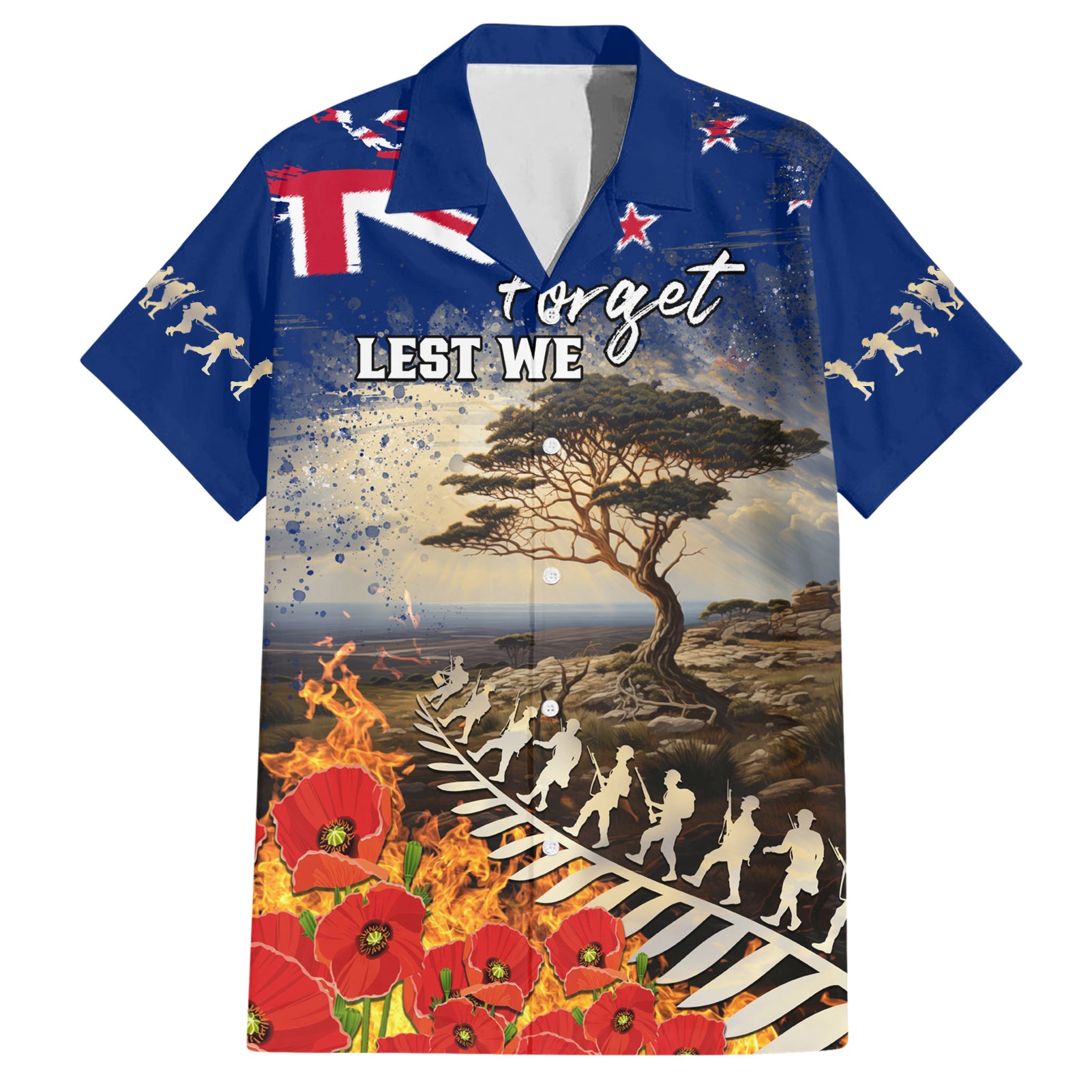 New Zealand ANZAC Day Hawaiian Shirt The Lonesome Pine With Soldier Fern