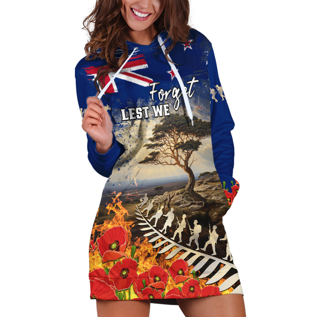 New Zealand ANZAC Day Hoodie Dress The Lonesome Pine With Soldier Fern
