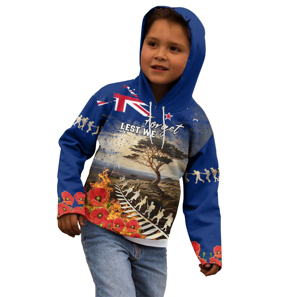 New Zealand ANZAC Day Kid Hoodie The Lonesome Pine With Soldier Fern