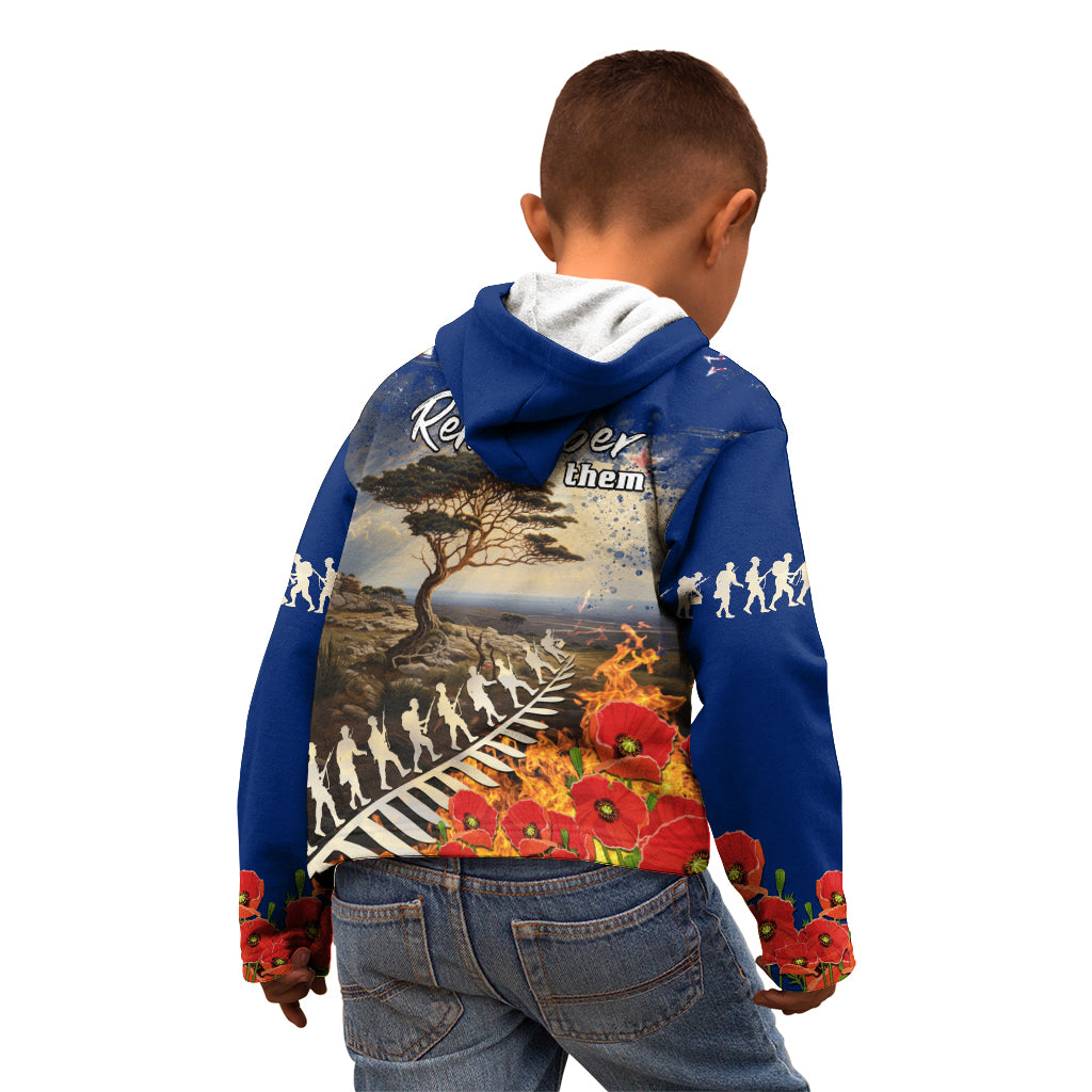 New Zealand ANZAC Day Kid Hoodie The Lonesome Pine With Soldier Fern